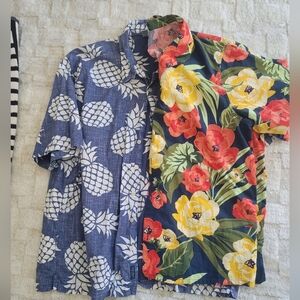 2 Old Navy Tropical Shirts Blue Pineapple Floral Size XL